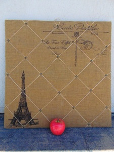 lot 408 image: Large Eiffel Tower Burlap Photo Board