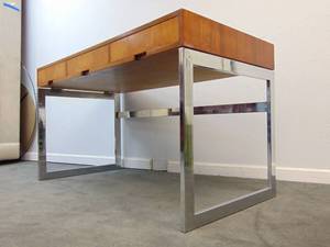 lot 37 image: Minimalist Brazilian Rosewood and Chrome Desk in the style of Milo Baughman