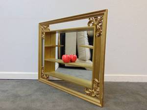 lot 40 image: Vintage TURNER Gold Mirrored Shadow Box 34 x 26 Multilevel Knick Knack Display Hollywood Regency Decor