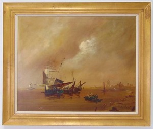 lot 48 image: Vintage Original Oil Painting on Canvas of Sailboat on the Water Signed & Framed