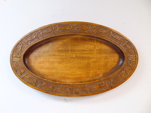 lot 416 image: Antique Handcarved Wood Serving Tray with Wall hanger for Display Purposes