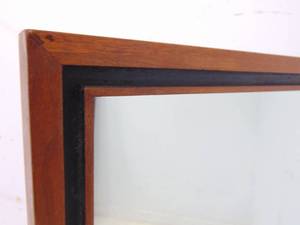 lot 54 image: Vintage Mid Century DILLINGHAM Walnut and Black Striped Large Rectangular Mirror