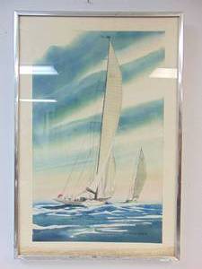lot 301 image: Vintage Original Watercolor Painting of a Sailboat Signed by Strowger