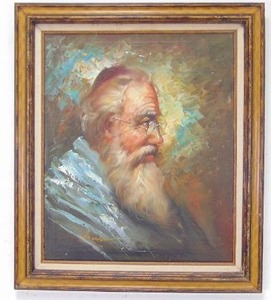 lot 303 image: Vintage Original Oil Painting of a Bearded Man Signed and Framed