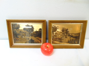 lot 556 image: Pair of Country and Farm Life Copper  Brass Tone Vintage Prints Framed