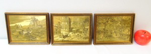 lot 555 image: Set of 3 Vintage Copper or Brass Tone Prints