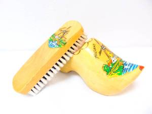 lot 581 image: Vintage Signed Holland Handpainted Wood Shoe with Shoe Brush- c. 1993