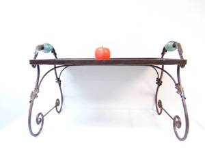 lot 597 image: Palecek Iron Breakfast Tray with Handmade Glass Handles