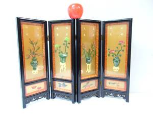 lot 16 image: Beautiful Vintage Chinese Table Screen with Carved Jade - Shadow Box Screen