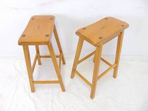 lot 157 image: English Elm- Wooden Counter Height Stools with Saddle Seat, Oak Brown, Set of 2