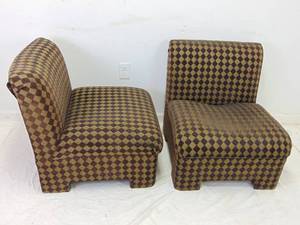 lot 470 image: Pair of Vintage Armless Lounge Chairs- Diamond Pattern