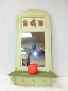 lot 142 image: Vintage Hand Painted Wall Mirror with Coat Hook