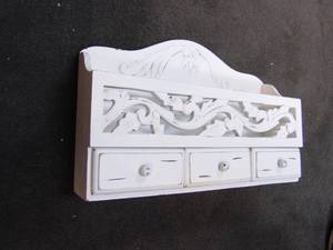 lot 133 image: Weathered Mail Wall Shelf  with Three Drawers in White