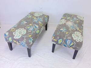 lot 475 image: Pair of Golden Chair INC. FloralBlack Upholstered Benches