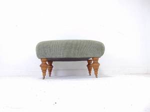 lot 478 image: Vintage FLEXSTEEL Brand OttomanFoot Stool with Wood Legs and Wheels- GreenGrey