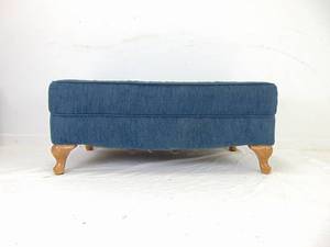 lot 479 image: Vintage Blue Corduroy Ottoman with Carved Wood Legs