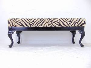 lot 480 image: Queen Anne Style Snazzy Zebra Print Upholstered Bench with Black Legs