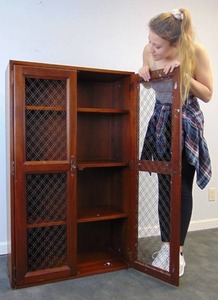 lot 98 image: Vintage Wood Cabinet Shelves with Metal Mesh Fronts #2
