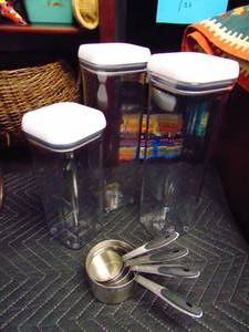 lot 529 image: OXO Dry Food Storage Containers and Stainless Measuring Cups