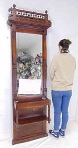 lot 12 image: Antique Hand-Carved Mirrored Entryway Piece Tree Hall