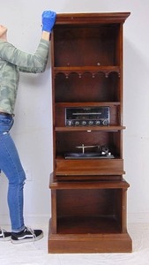 lot 84 image: Vintage 60s Tall and Unique Wood Stereo Cabinet with Record Player and Stereo Inside