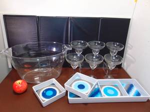 lot 213 image: Beach Lot- All Acrylic- Bowl, Margarita Glasses, and Serving Tray Set