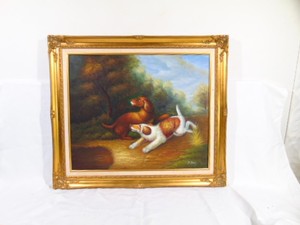 lot 9 image: Original Oil Painting of Dogs Signed and Framed