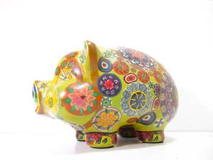 lot 230 image: Vintage Collectible, Retro, Bohemian, Flower Power, Hippie, Hand Painted Ceramic Bank