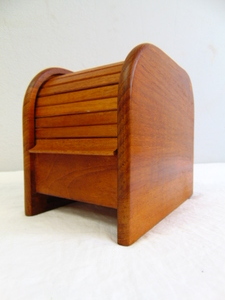 lot 203 image: 1980s Vintage Cassette CD Cubby Filing Box Teak Wood Tambour Roll Top