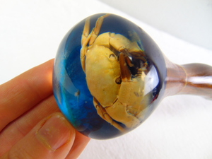 lot 114 image: Curved Wood Walking Stick with Crab in Resin Top