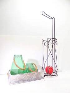 lot 348 image: Metal Toilet Paper Holder, Glass Decorative Jars and Wooden Tray