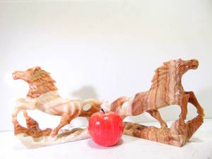 lot 172 image: Pair of Carved Orange Onyx Horse Sculptures