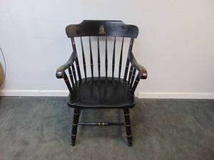 lot 504 image: Colonial BENT & BROS Vintage Spindle Back Arm Chair in Black with Gold Detailing