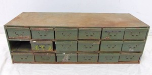 lot 494 image: Large Green Metal Industrial Vintage Drawers