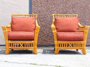 lot 20 image: Pair of Benchcraft by ASHLEY Furniture Boho Woven Lounge Chairs