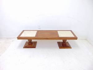 lot 116 image: Vintage Italian Stone and Oak Pedestal Coffee Table- c.1960s