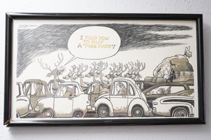 lot 147 image: Original Funny Drawing Framed and Signed
