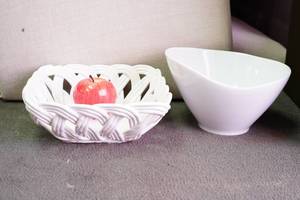lot 360 image: Two White Fruit Bowls - Cordon Bleu Porcelain China Asymmetrical Serving Bowl