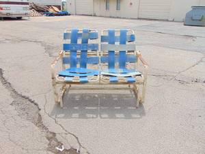 lot 495 image: Vintage Double Bench Armchair- Aluminum and Webbed