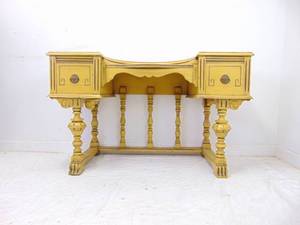 lot 275 image: Antique Vanity with Detailing Throughout- Two Drawer Yellow