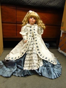 lot 246 image: Full Body Porcelain Kaitlyn -18 Full Body Porcelain by Janis Berard Certificate Collectible Doll with Stand #18036000