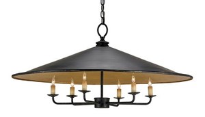 lot 3 image: Currey & Company NEW Brussels French Black and Gold 6 Light Chandelier