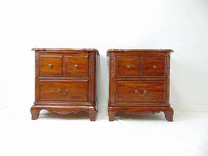 lot 283 image: Pair of Timeless Nightstands with Two Drawers of storage- Wood Carved Detailing Throughout