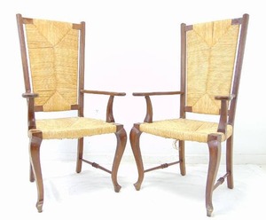 lot 287 image: Pair Armchairs Queen Anne Interwoven Rope and Wood, Spain Early 20th Century