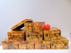lot 262 image: Set of Eight Decorative Boxes with Lids and Name Plates