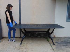 lot 296 image: SMITH & HAWKEN Large Rectangular Patio Table w Umbrella Holder