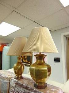 lot 680 image: Pair of Stunning Fredrick Cooper Brass Lamps with Shades
