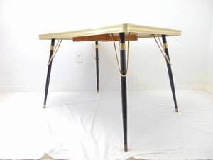 lot 681 image: Vintage Mid Century Dinette Table with Laminate Top and Cute Gold and Black Metal Legs