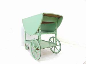 lot 684 image: Vintage Carriage Wheel Style Seafoam Green Bar Cart Table with Leaves