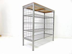 lot 687 image: Industrial Style Steel Shelf Unit with Acacia Wood Top